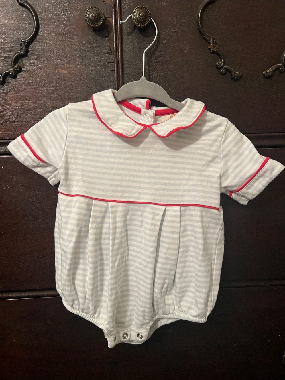 TBBC - White and Light Blue Striped Baby Bubble with Red Trim